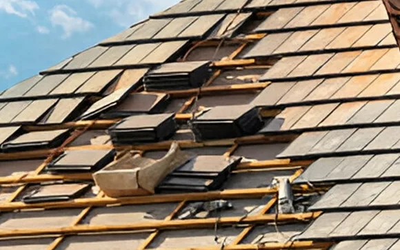 Roof tile stripped back to the battens during a re-roof